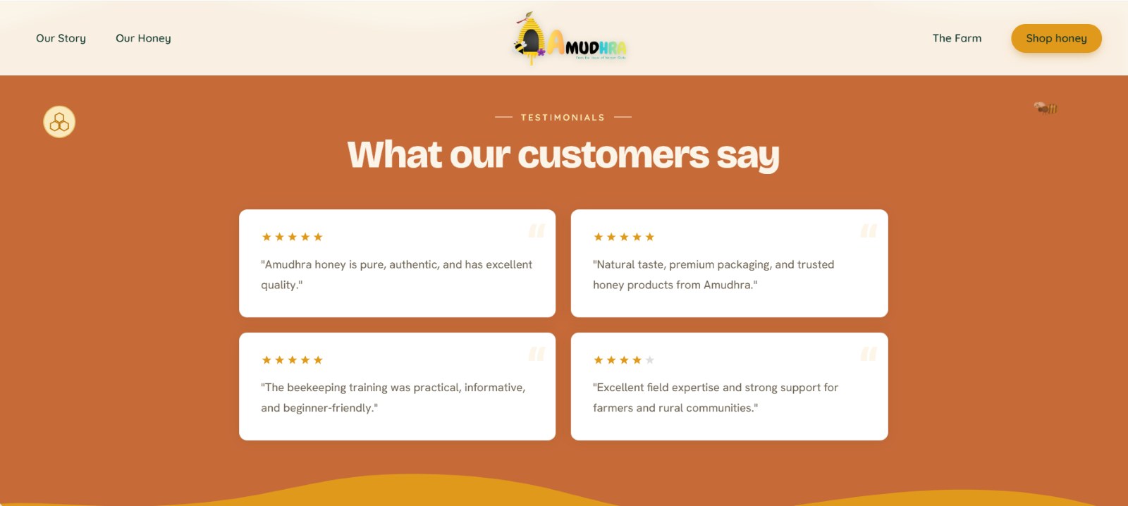 Amudhra - customer testimonials section