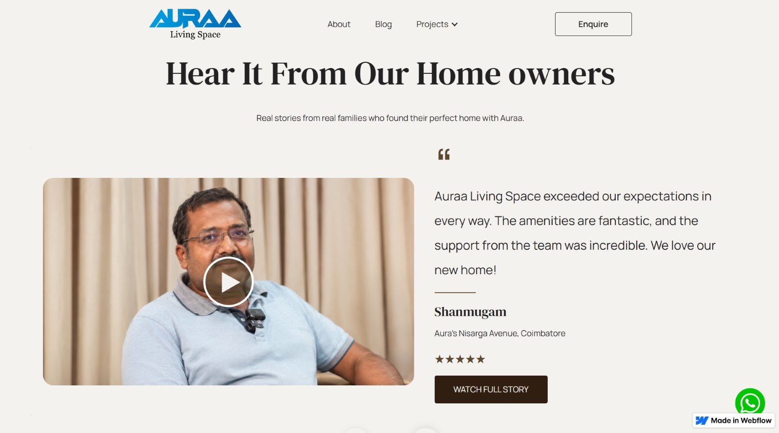 Auraa Living Space - home owner testimonials