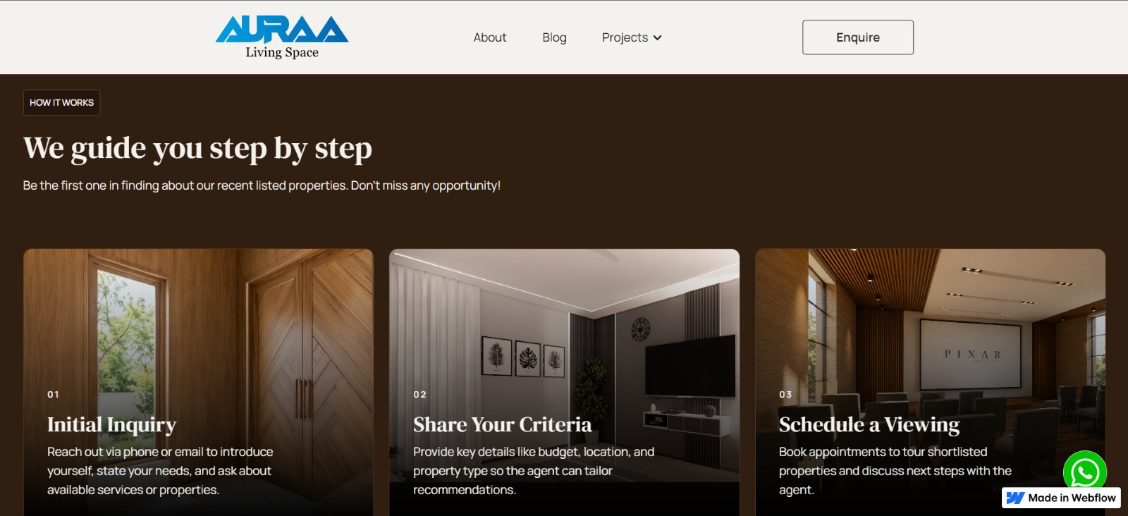 Auraa Living Space - step by step guide section