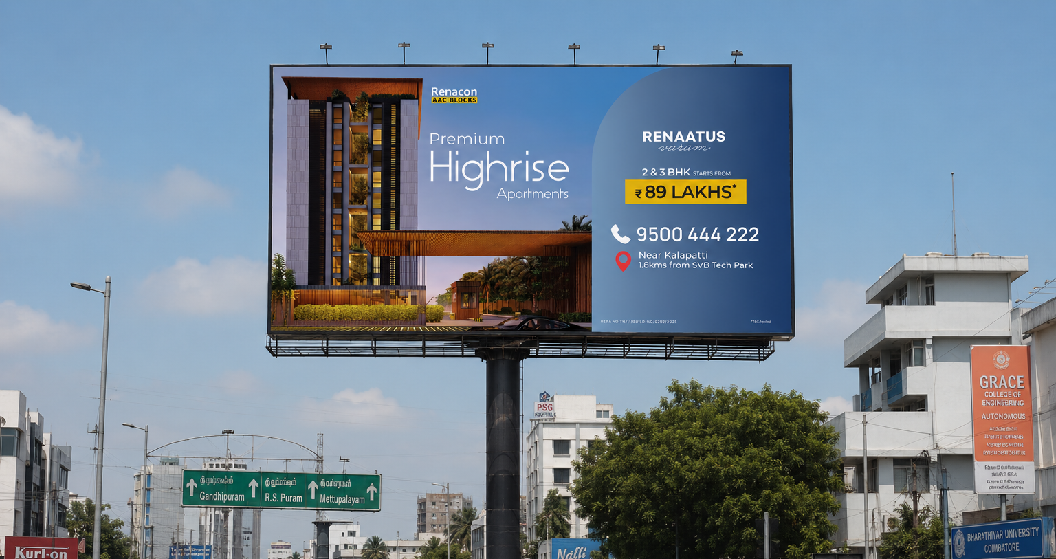Renaatus Varam billboards and directional signage across Coimbatore