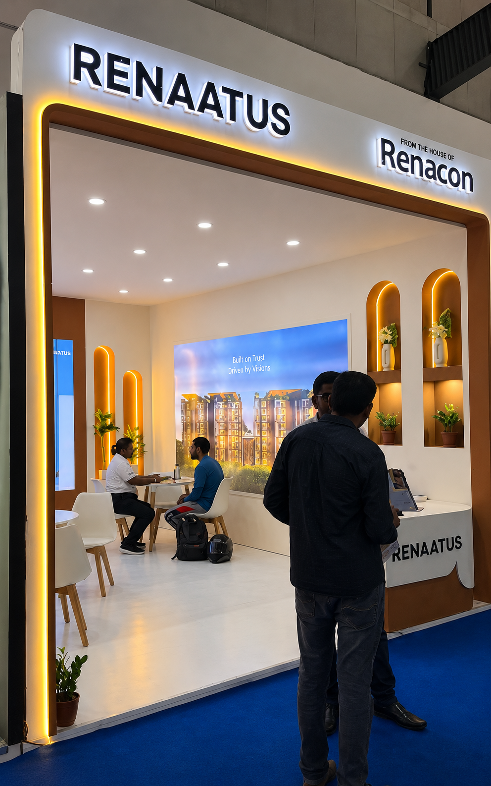 Renaatus stall - entrance view with branding and lighting